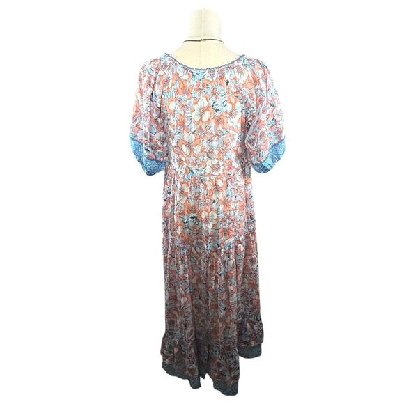Poupette St Barth Floral Boho Midi Dress | Blue Orange Print | Size XS - Picture 3 of 14